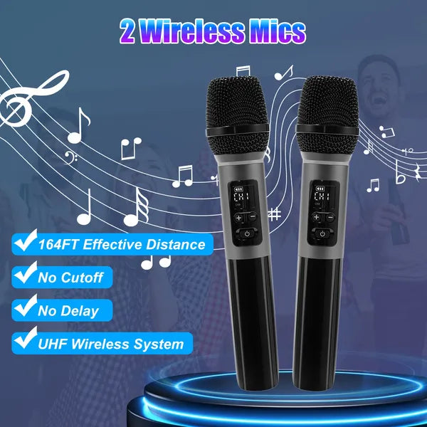 Portable Karaoke Party Speaker with Two Wireless Mics