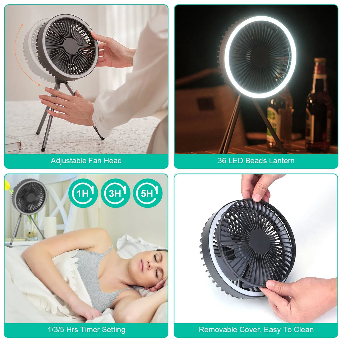 Rechargeable Camping Fan with LED Lantern and Tripod