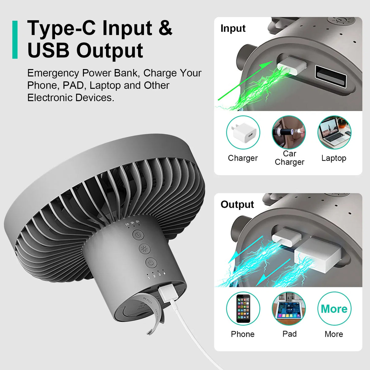Rechargeable Camping Fan with LED Lantern and Tripod