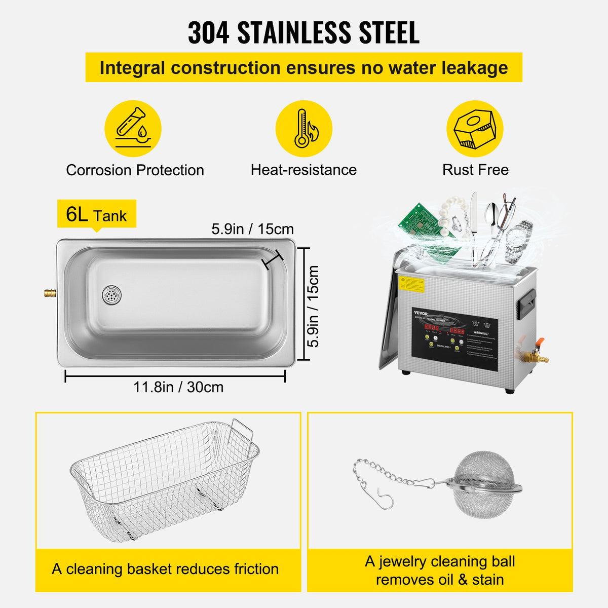 6L Ultrasonic Cleaner with Heater and Timer