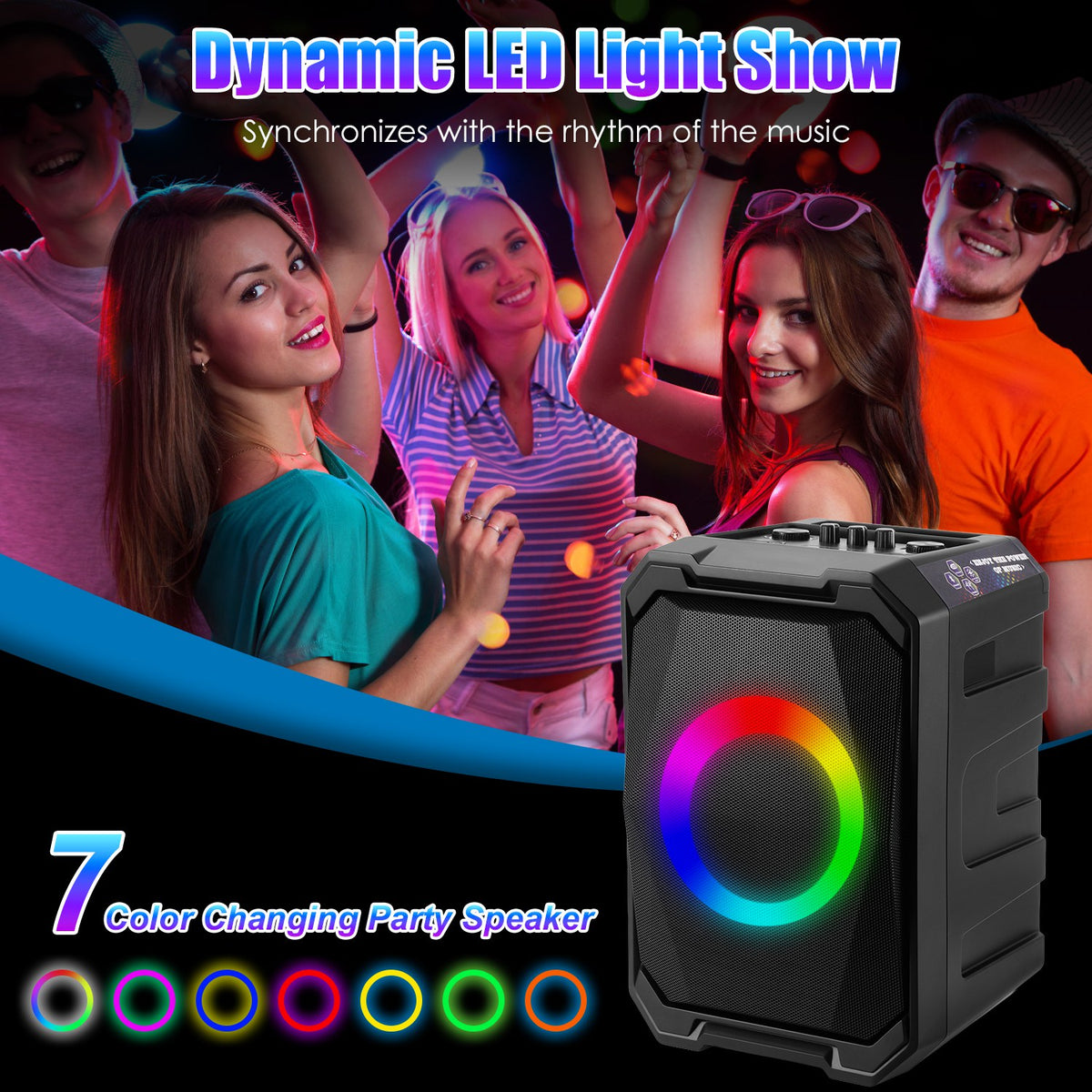Portable Karaoke Speaker with Two Mics and LED Lights