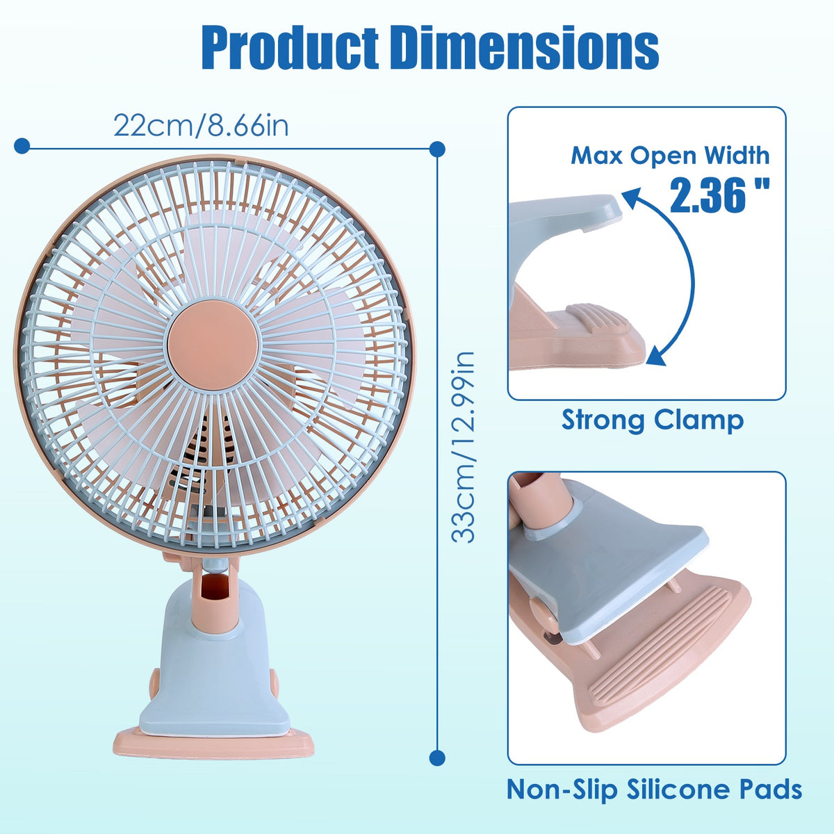 8.66 in. Oscillating Clip Fan with Two Speeds