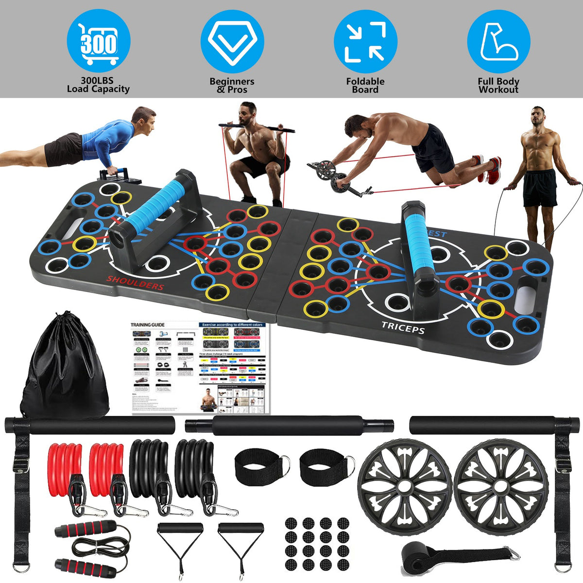 Foldable Push-Up Board and Home Workout Kit