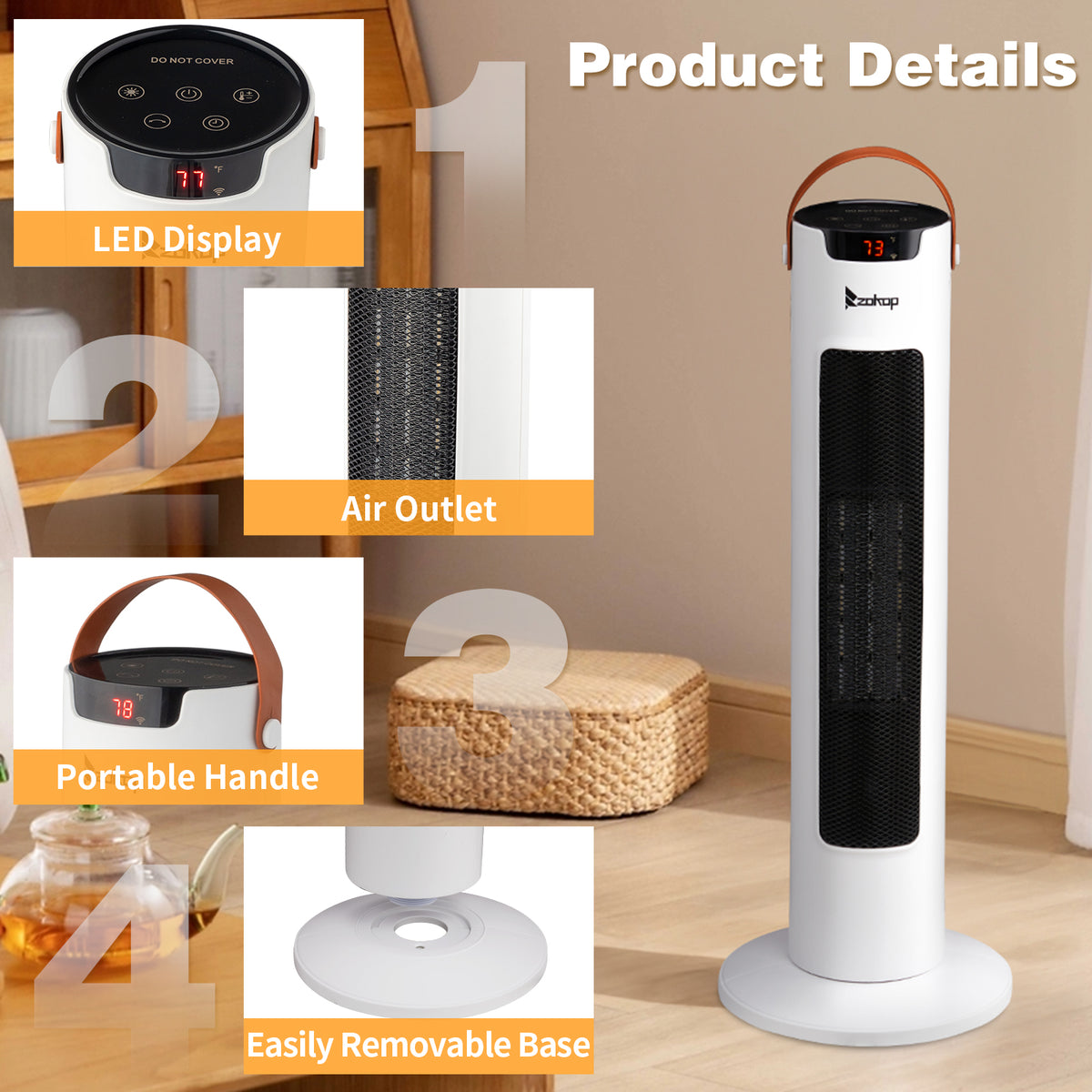 24 in. Wi-Fi Tower Heater, 1500W