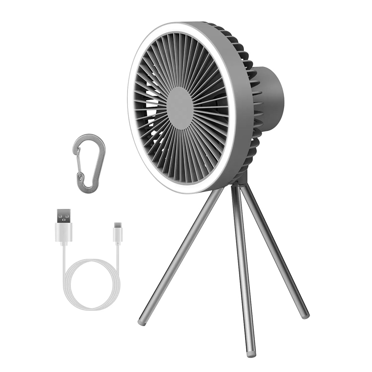 Rechargeable Camping Fan with LED Lantern and Tripod