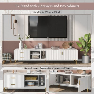 White TV Stand For 75-inch Televisions, Lowboards, TV Boards, TV Cabinet, Entertainment Center, TV Console Table, Modern Entertainment Center, Media Console White