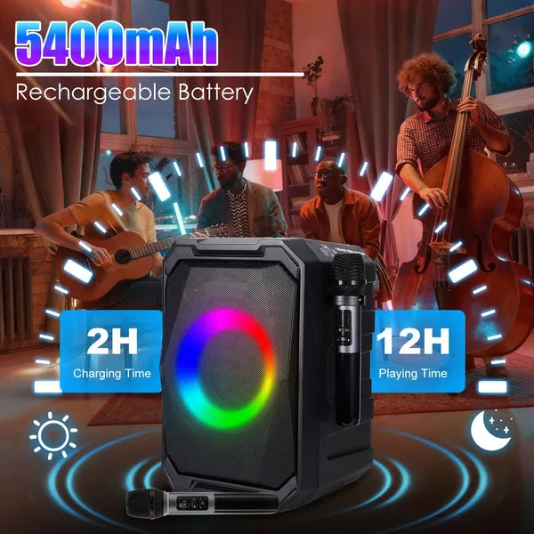 Portable Karaoke Party Speaker with Two Wireless Mics