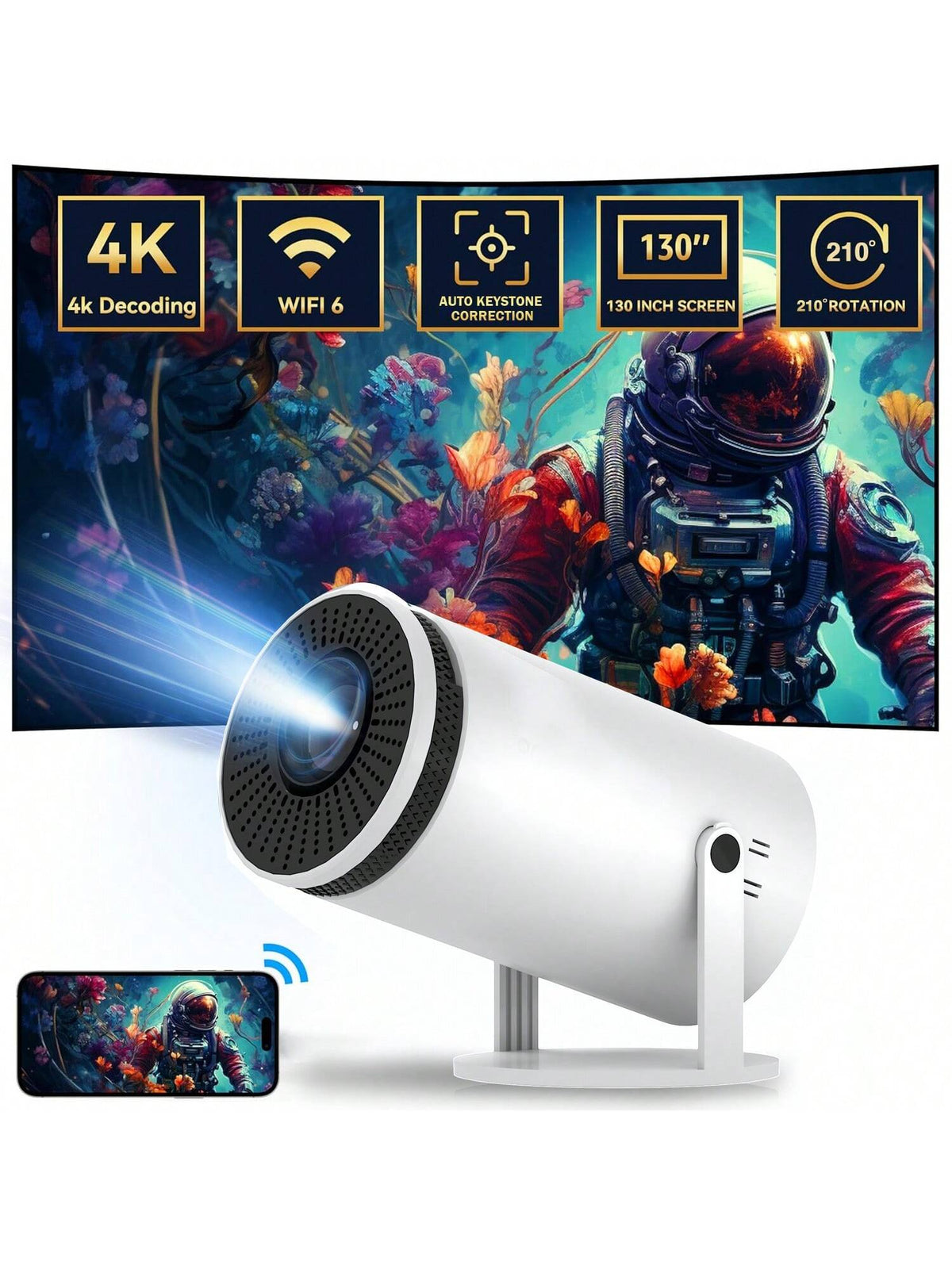 Portable Wi-Fi 6 Mini Projector with Keystone Correction