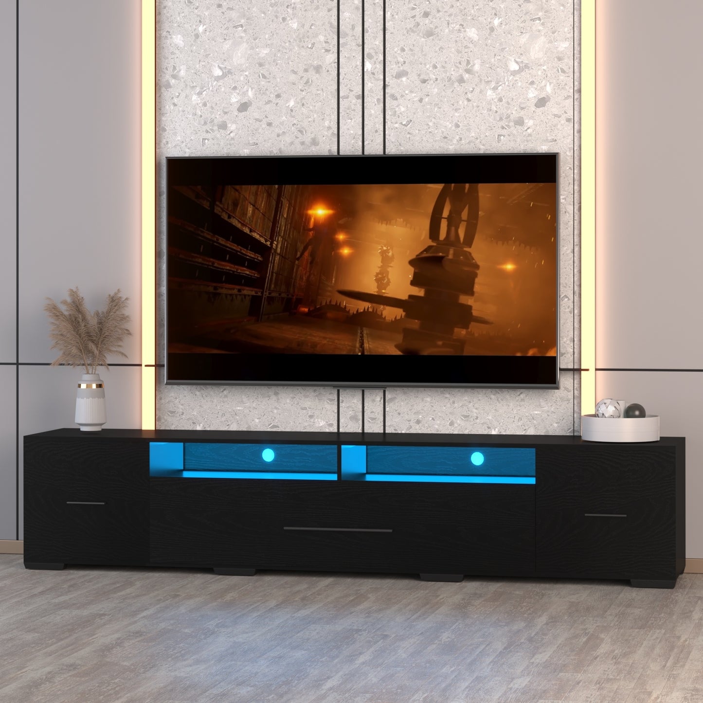 TV Console With Storage Cabinet Modern Entertainment Center 31 Modes Changing Lights