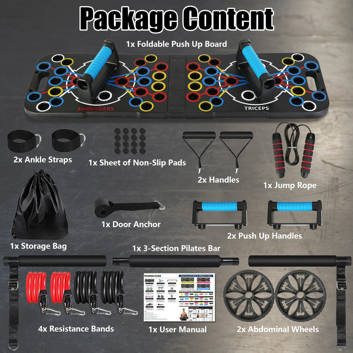 Foldable Push-Up Board and Home Workout Kit