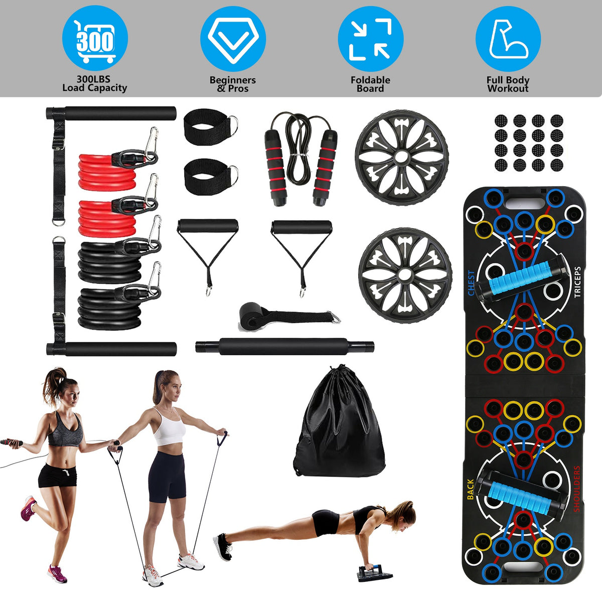 Foldable Push-Up Board and Home Workout Kit