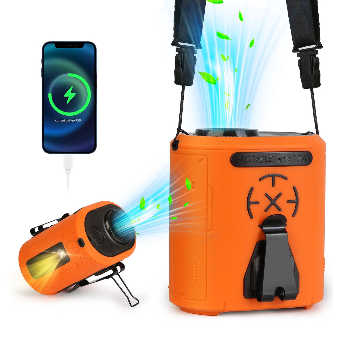 5-in-1 Wearable Waist Clip Fan with Flashlight
