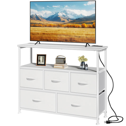 TV Cabinet with 5 Fabric Drawers and Charging Station