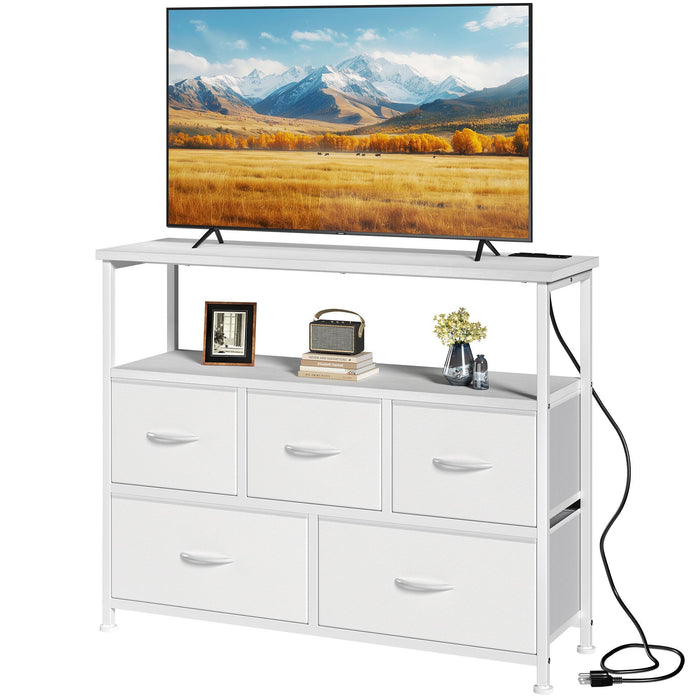 TV Cabinet with 5 Fabric Drawers and Charging Station