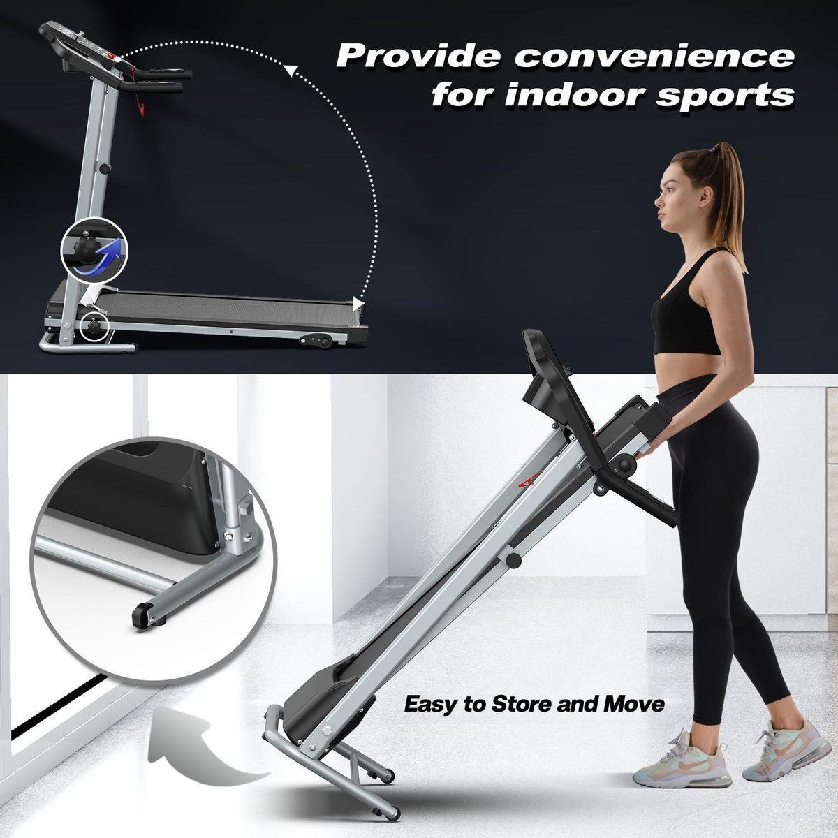 Foldable Home Treadmill with Shock-Absorbing Deck