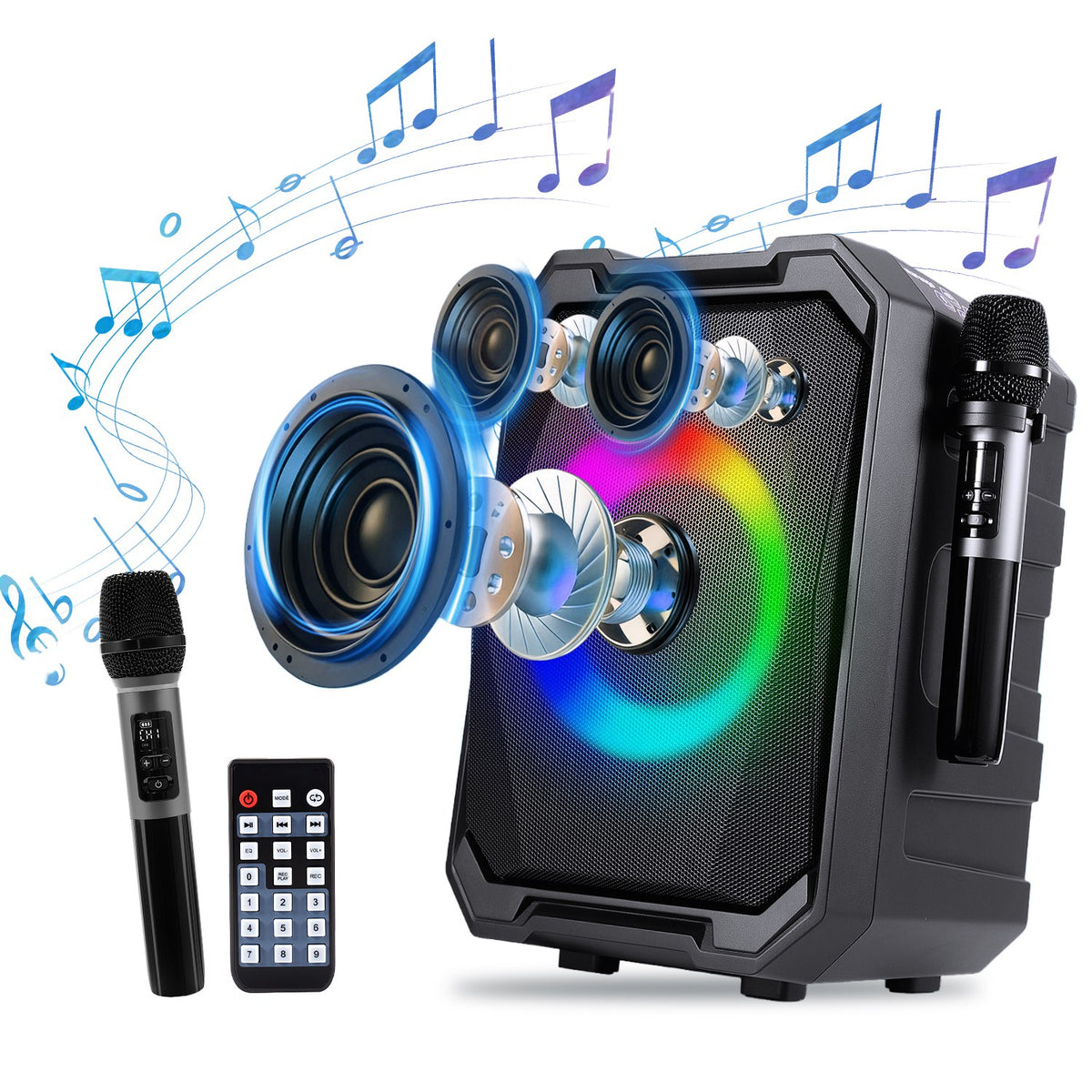 Portable Karaoke Speaker with Two Mics and LED Lights
