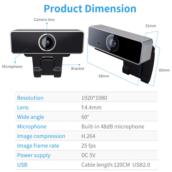 1080p USB Webcam with Built-In Microphone