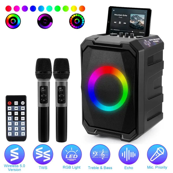 Portable Karaoke Party Speaker with Two Wireless Mics