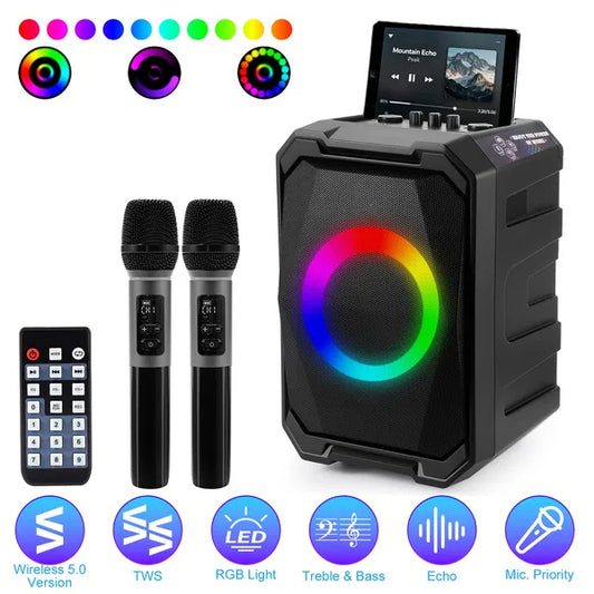 Portable Karaoke Party Speaker with Two Wireless Mics