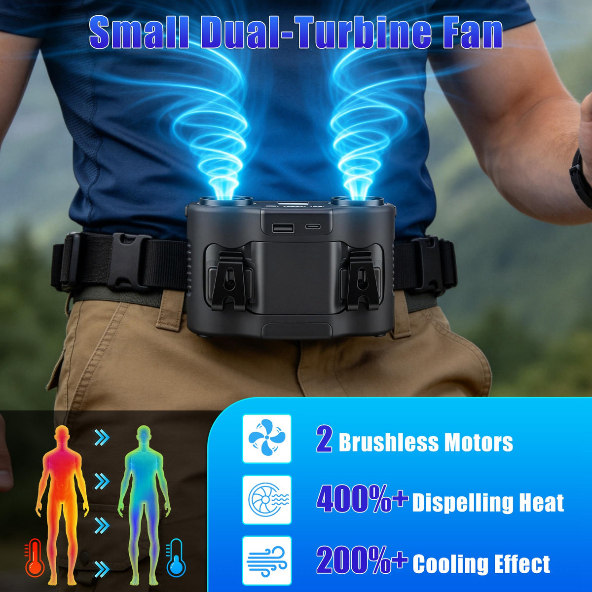 16,000mAh Dual-Turbine Wearable Waist Fan