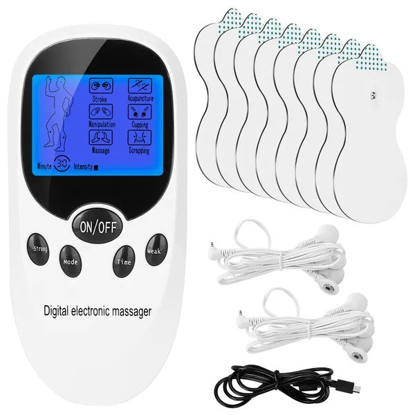 Dual-Channel Electric Pulse Massager with Eight Electrode Pads