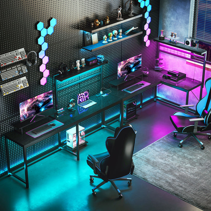 61.6 in. L-Shaped Gaming Desk with LED Lights
