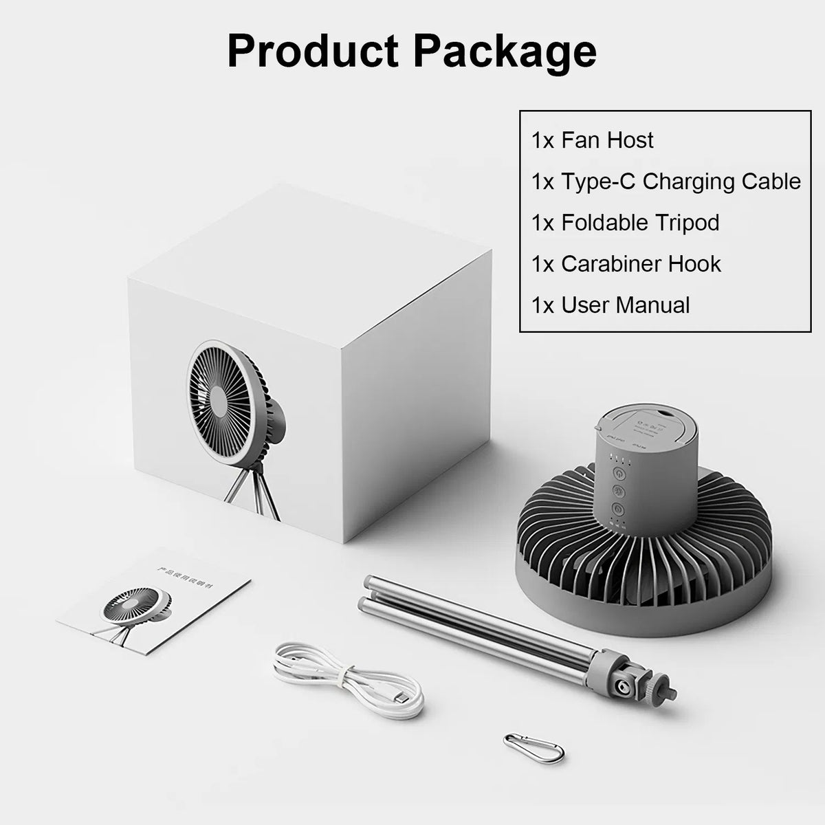 Rechargeable Camping Fan with LED Lantern and Tripod
