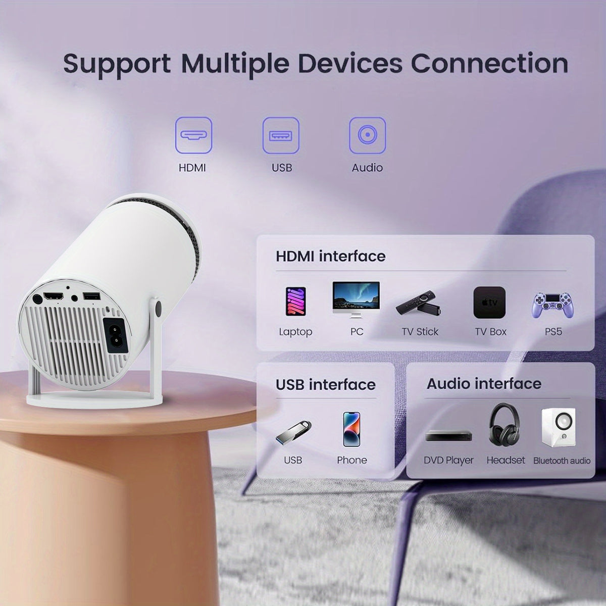 Portable Wi-Fi 6 Mini Projector with Keystone Correction