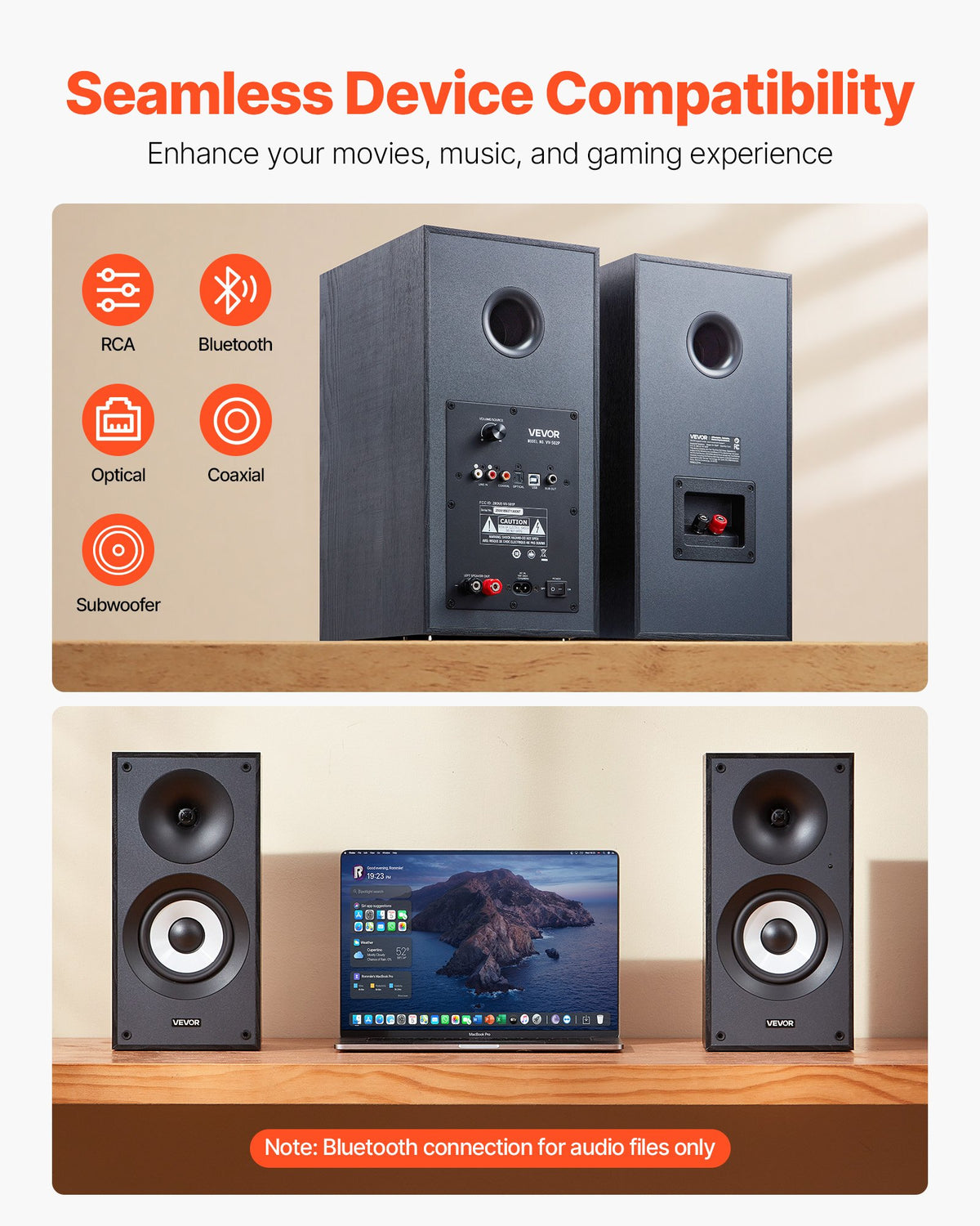 Bluetooth Powered Bookshelf Speakers, 25W x 2