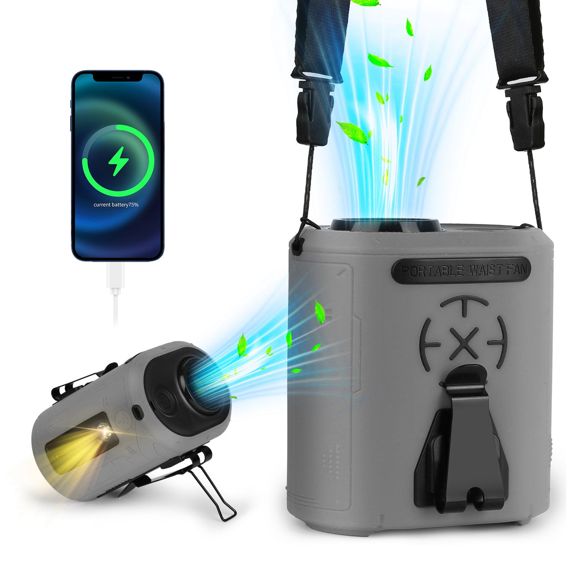5-in-1 Wearable Waist Clip Fan with Flashlight