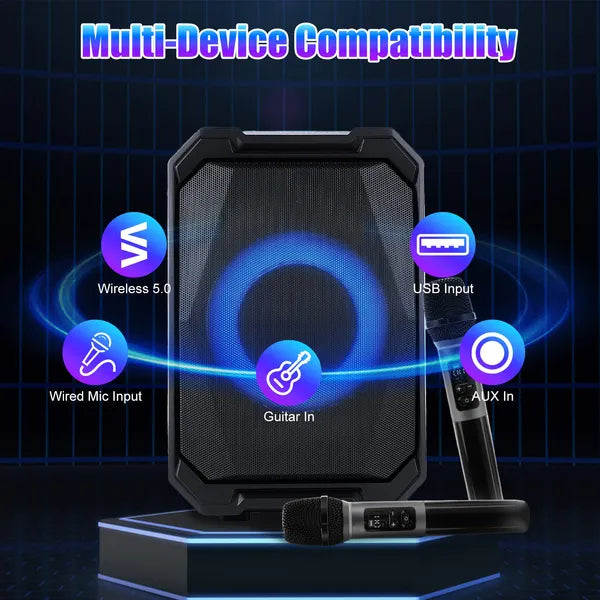 Portable Karaoke Party Speaker with Two Wireless Mics