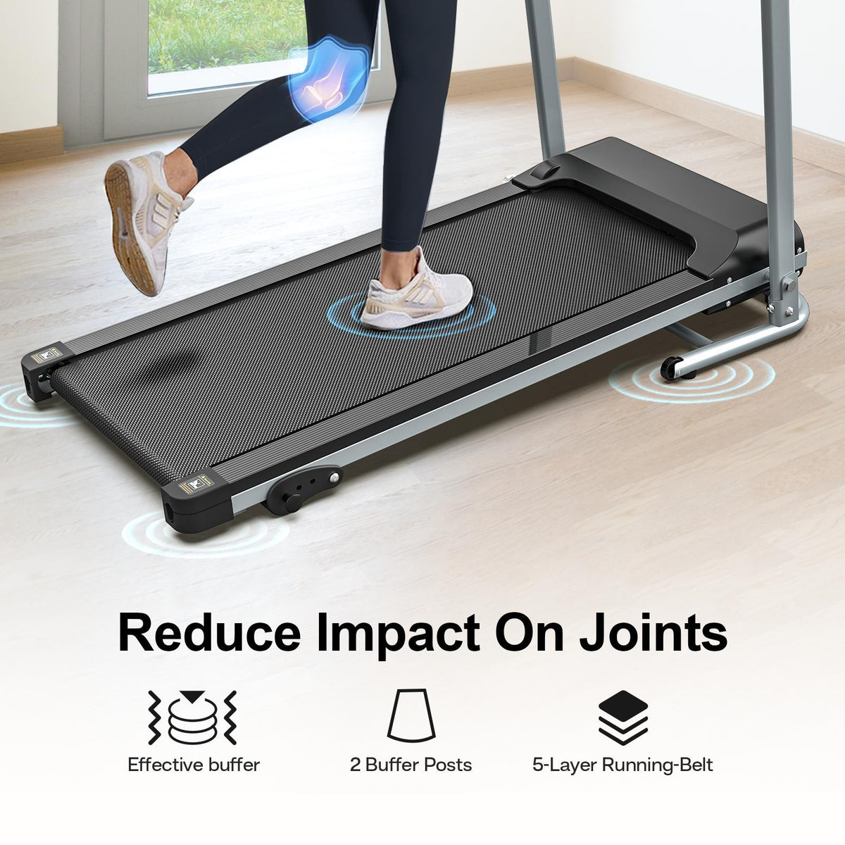 Foldable Home Treadmill with Shock-Absorbing Deck
