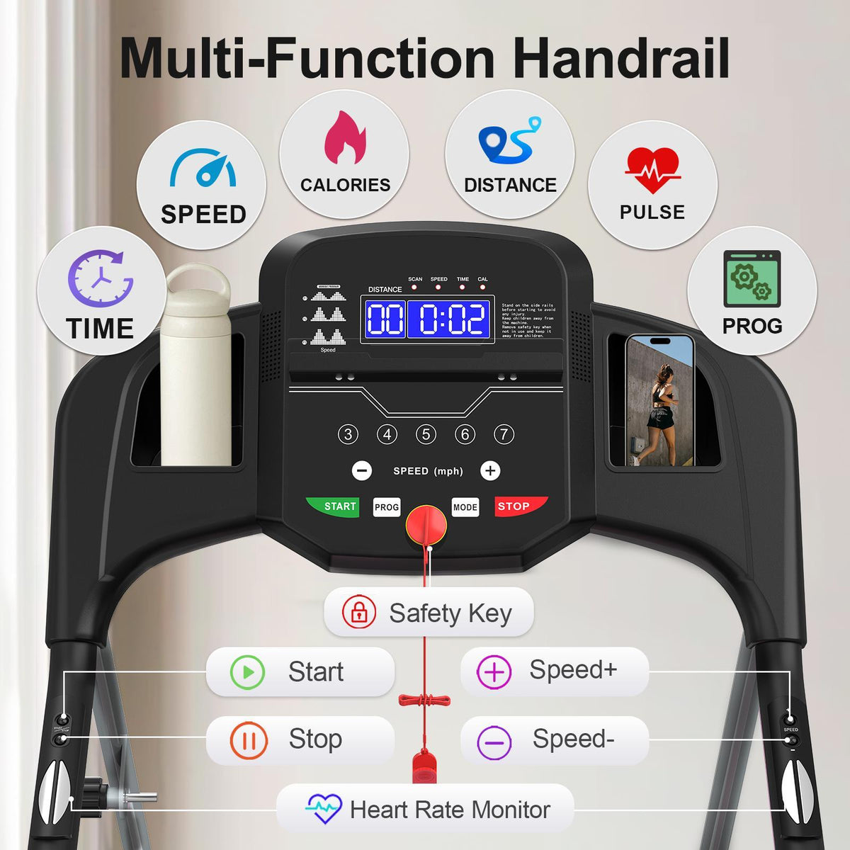 Foldable Home Treadmill with Shock-Absorbing Deck