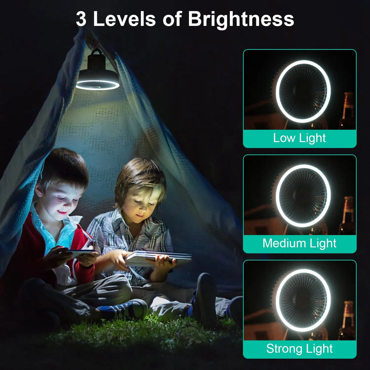Rechargeable Camping Fan with LED Lantern and Tripod