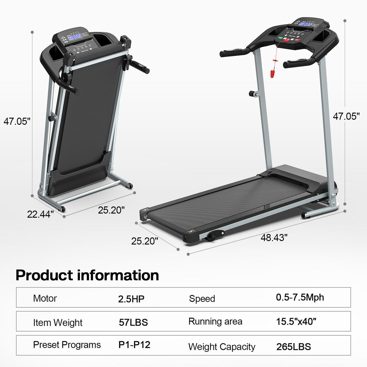 Foldable Home Treadmill with Shock-Absorbing Deck