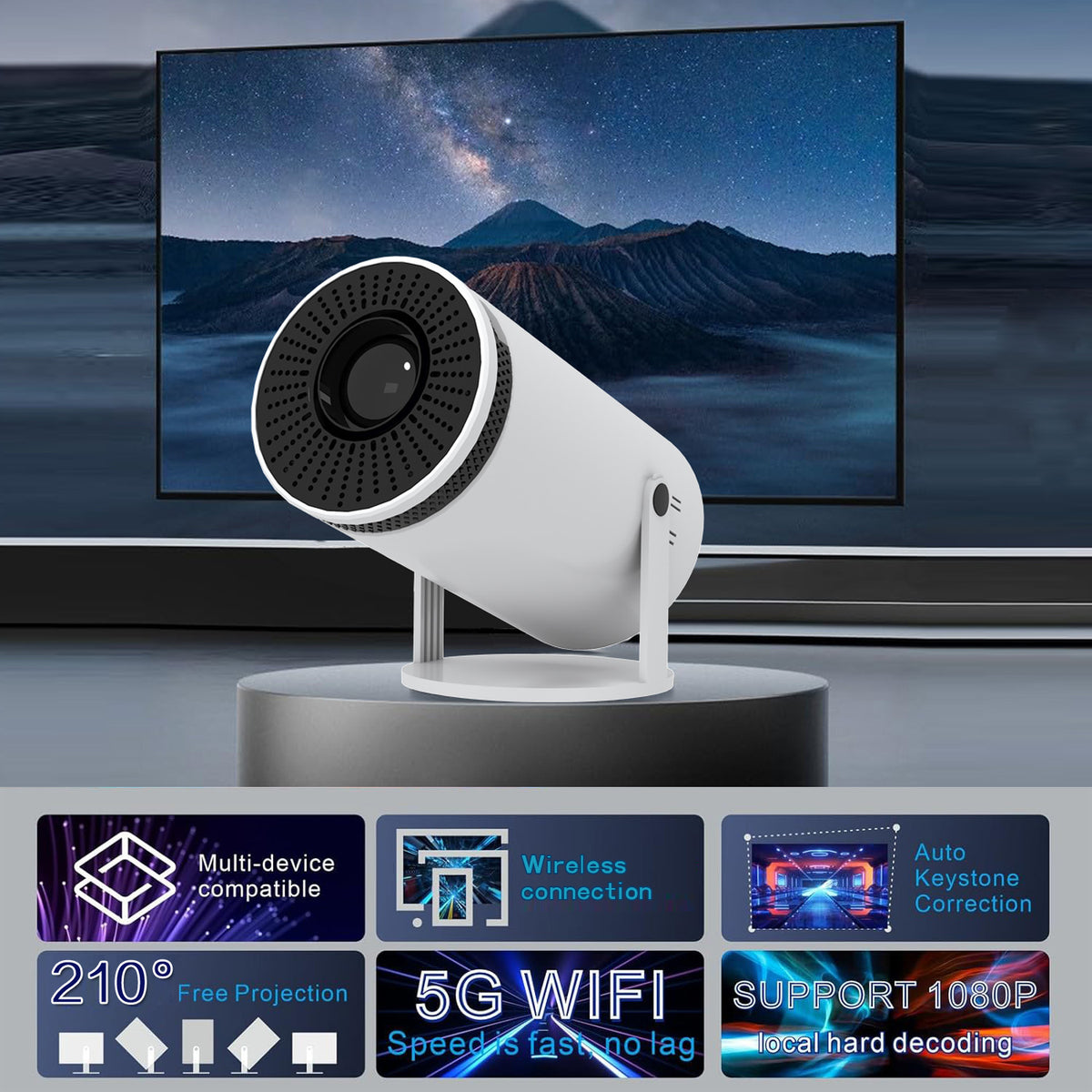 Portable Wi-Fi 6 Mini Projector with Keystone Correction