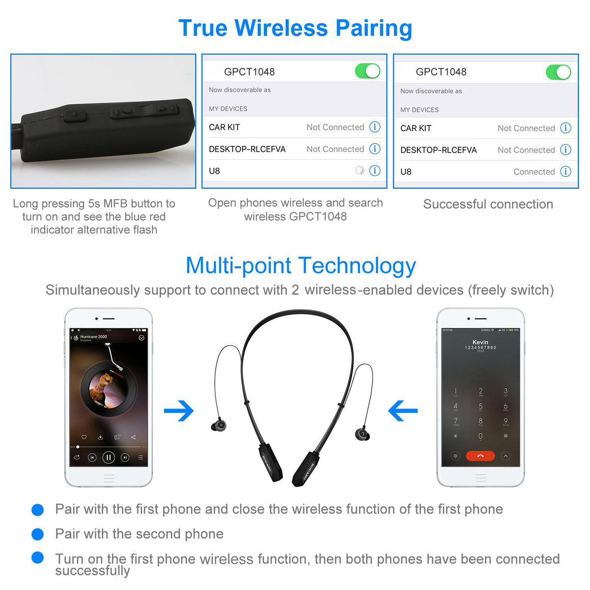 Bluetooth Neckband Sport Earbuds with Mic
