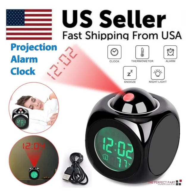 LED Projection Alarm Clock with USB Power