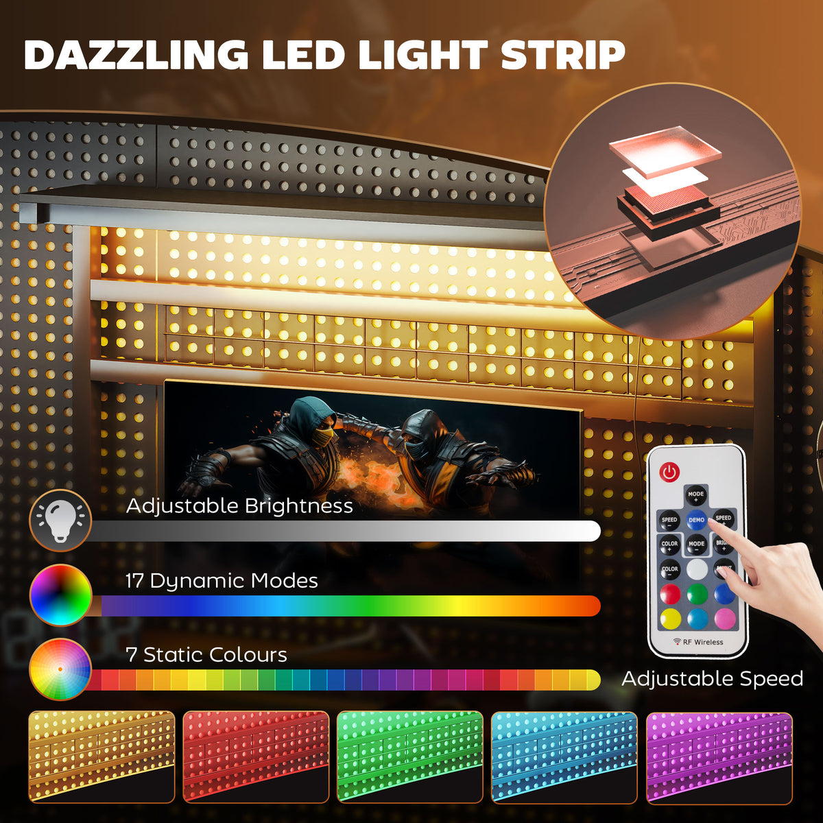 61.6 in. L-Shaped Gaming Desk with LED Lights