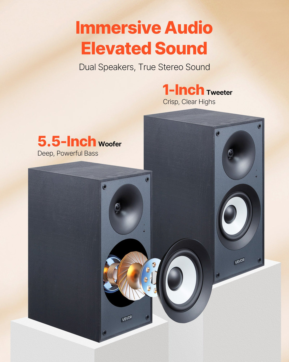 Bluetooth Powered Bookshelf Speakers, 25W x 2