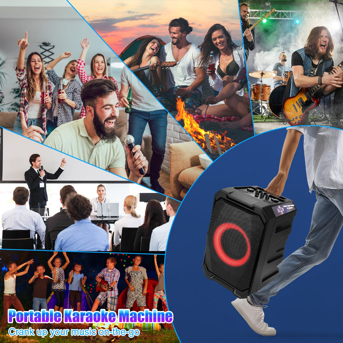 Portable Karaoke Speaker with Two Mics and LED Lights