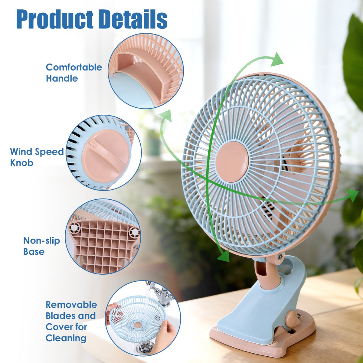 8.66 in. Oscillating Clip Fan with Two Speeds