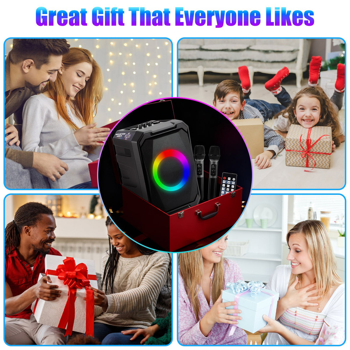Portable Karaoke Speaker with Two Mics and LED Lights