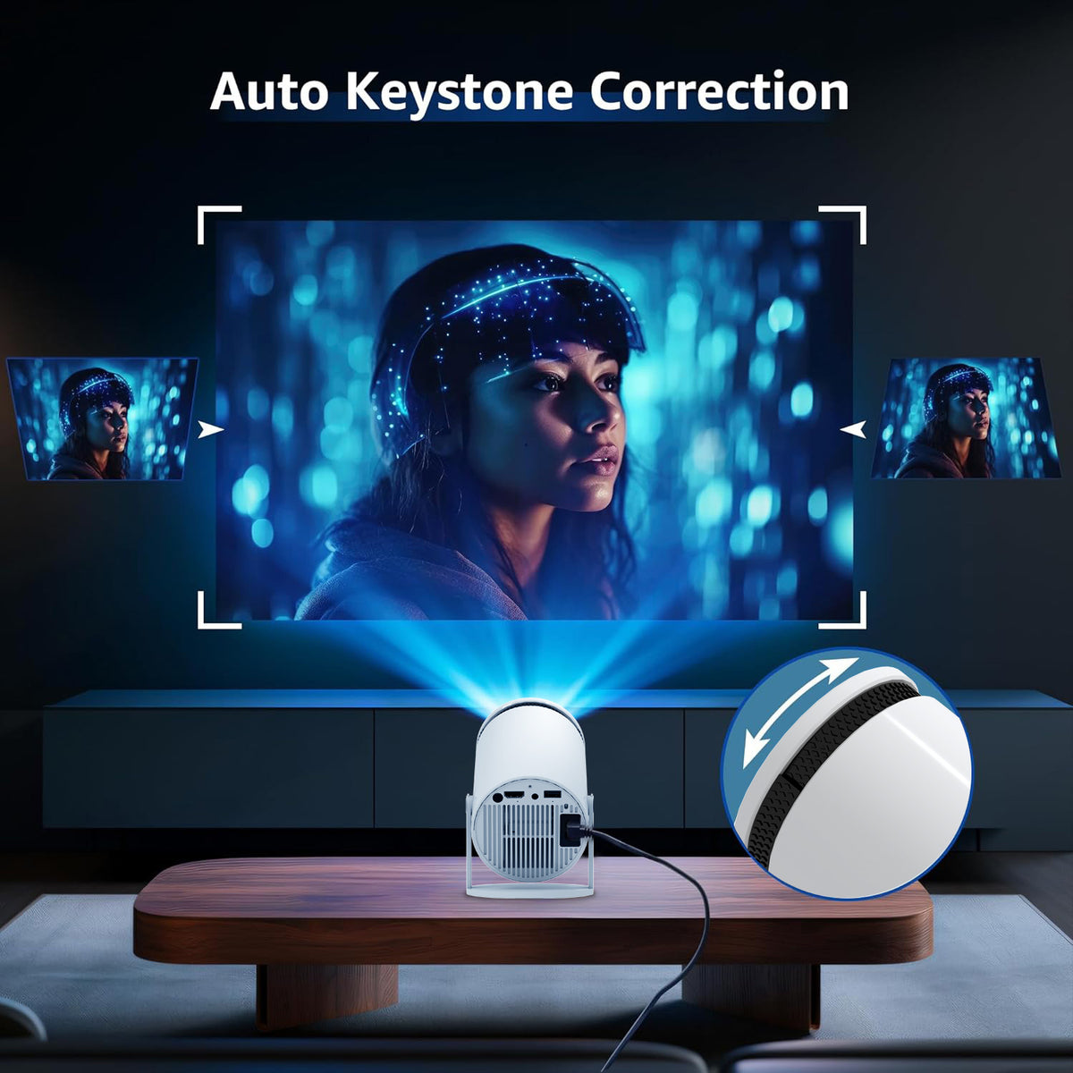 Portable Wi-Fi 6 Mini Projector with Keystone Correction